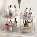 HIHEGD 2-Tier Bathroom Organizer with Dividers, Clear Under Sink and Pull-Out Cabinet Organizer for Kitchen and Pantry Storage