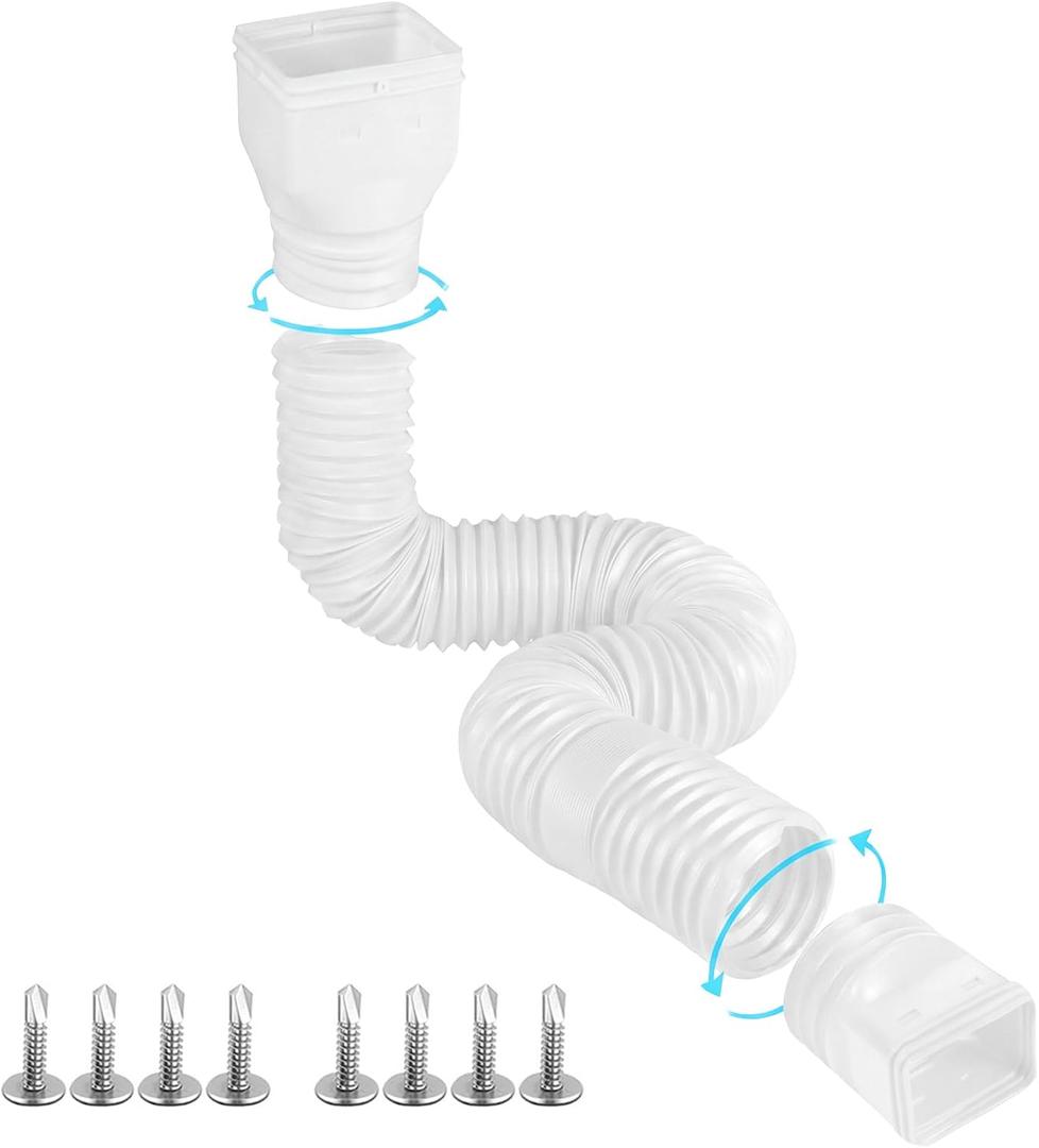 Gutterlix 1 Pack Flexible Gutter Downspout Extensions Extendable from 21" to 67", Downspout Extender Comes with Adapters, Thickened Down spout Drain Extension for Rainwater Drainage(White)