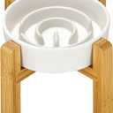 Ceramic Slow Feeder Dog Bowls Elevated, 0.6 Cup Slow Feeder for Small Dogs and Cats, Puzzle Maze Bowl, Prevents Choking, 6in, White