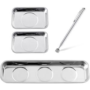3 Pieces Magnetic Trays with 5LBs Telescoping Magnetic Pick-up Tool Set, 8.9" and 2 Pieces 3.7" Rectangle Stainless Steel Magnet Parts Tray for Screws, Mechanic's