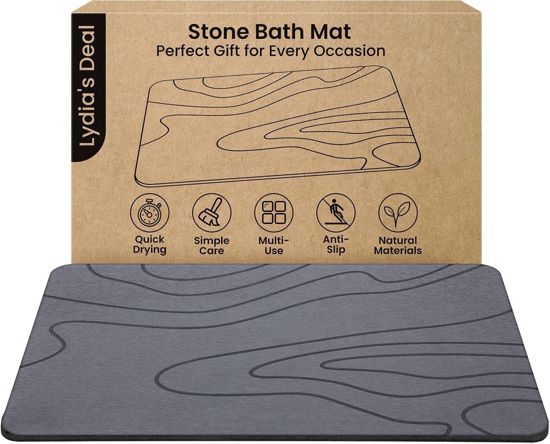 Stone Bath Mat Non-Slip Diatomaceous Earth Shower Mat, Super Absorbent & Quick-Drying Bathroom Floor Mat, Easy-to-Clean Diatomite Bath Stone for Safer, Dryer Steps (23.6" x 15.4", Gray)