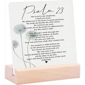 Umbrine Psalm 23 Sign Ceramic Table Plaque with Wooden Stand Desk Decorations, Scripture Signs for Home or Office Decor, The Lord is My Shepherd Sign Inspirational Quote, Christian Tabletop Sign
