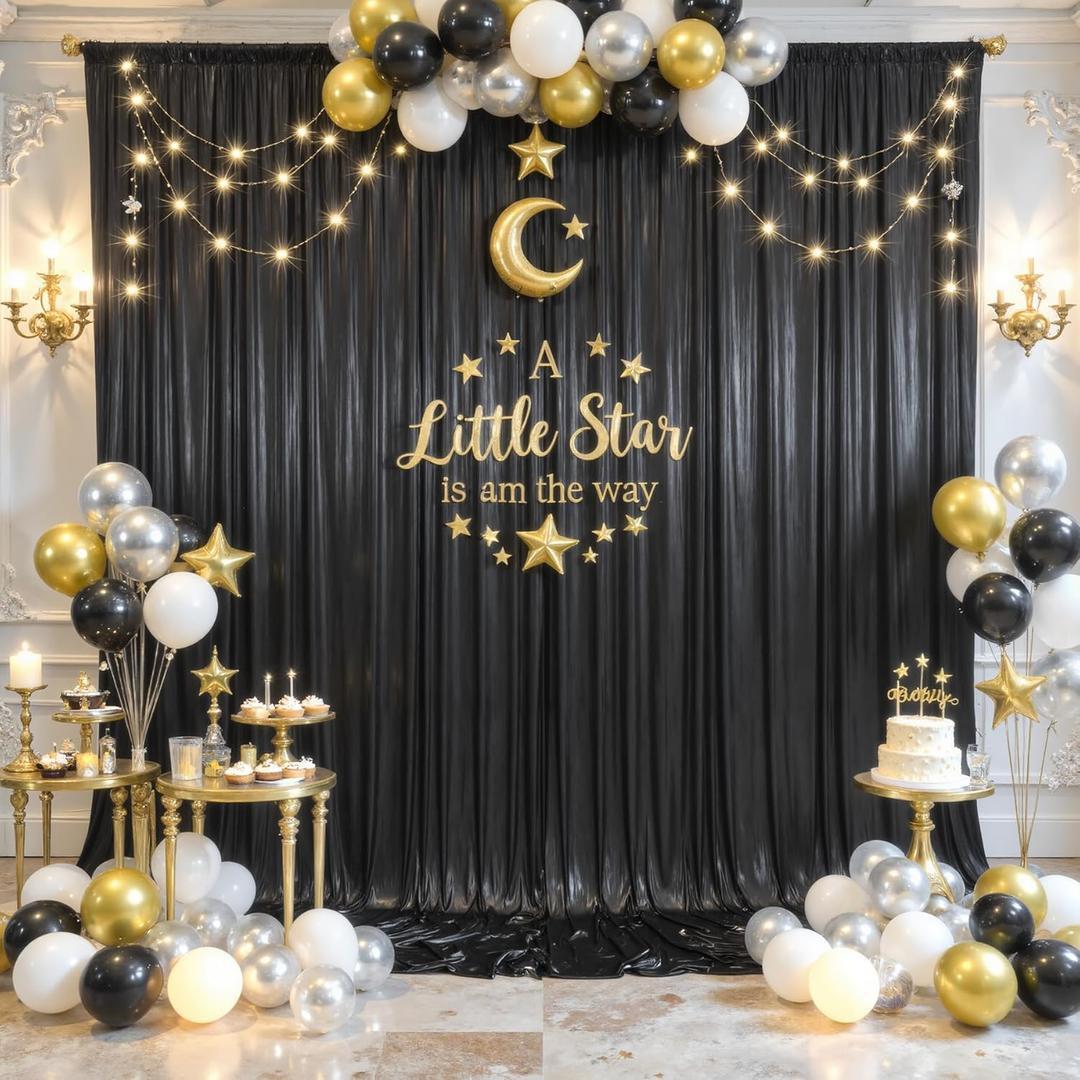 10x10ft Black Sequin Backdrop Curtain for Parties Glitter Photo Backdrop Wrinkle Free Polyester Drapes Shimmer Back Drop for Wedding Birthday Baby Shower Photography Shiny Background 2 Panels 5x10ft