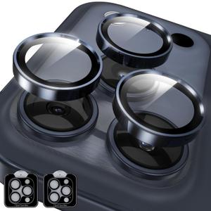 YWXTW Camera Lens Protector for iPhone 17 Pro/iPhone 17 Pro Max, [1 Step Installation Tray] Tempered Glass Screen Protector Metal Individual Camera Cover Accessories Case Friendly (Deep Blue-2Pack)