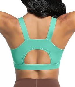 Comper Racerback Sports Bras for Women High Impact Workout Bra Medium Support Wide Straps Running Sport Bras Yoga Tank Tops (Green-L)