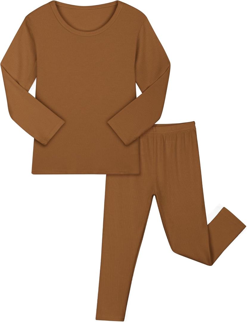 Resinta 2-Piece Unisex Baby Toddler Crew Long Sleeve Legging Set Boys Girls Soft Viscose Ribbed Pants for Daily Life, Size: 2T (Brown)