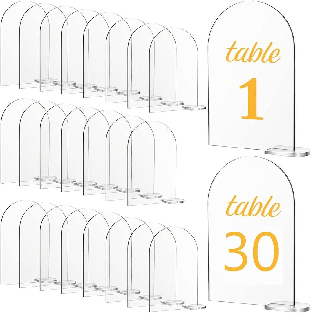 30 Sets Clear Arch Acrylic Sign with Stands Blank Arched Acrylic Sheet DIY Arch Table Numbers for Wedding Reception Event Party Restaurant Centerpieces Decor (4 x 6 Inch)