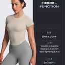 Aoxjox Women's Short Sleeve T-Shirts GEO Baby Tee Workout Gym Yoga Crop Top (Beige, Large)