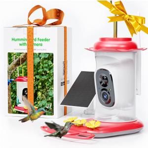 LongPlus Solar Hummingbird Feeder with Camera, 2K Live View Smart Humming Bird Feeder, AI Identify, Ant Guard & Moat, Bee Proof, 3 Feeding Ports, Outdoor Hanging Bird Feeder Ideal Gift for Bird Lovers