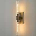 Linear Brass Bathroom Wall Sconce - Luxury Antique Brushed Sconces - Modern Gold Lighting with Clear Glass Tube - Dimmable Vanity Lights Fixture for Bedroom Living Room Hallway Indoor Decor