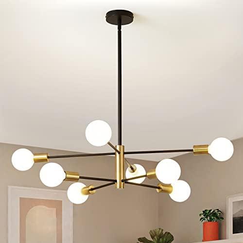 RUIYEY Modern Sputnik Chandeliers Black and Gold Mid Century Chandelier 8-Light Dining Room Light Fixture Height Adjustable Ceiling Lights Farmhouse Chandeliers for Kitchen Island Living Room - Amazon.com