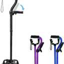 Adjustable Walking Cane for Men & Women with 4-Pronged Base for Extra Stability - Foldable Cane for Seniors with Foam Padded Offset Handle for Soft Grip & a Second Handle for Standing Black