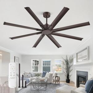 ZMISHIBO 72 Inch No Light, Large Industrial Ceiling Fan with 8 Aluminium Blades, Quiet DC Motor, 6 Speeds, Modern Ceiling Fan without Light for Garage/shop/living room,Oil-bronze