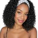 QUEENTAS 12 Inch Deep Wave Headband Wig for Black Women Glue less Wear and Go Heat Resistant Synthetic Hair, Shoulder Length Bob for Daily Use Dating,1B Natural Black