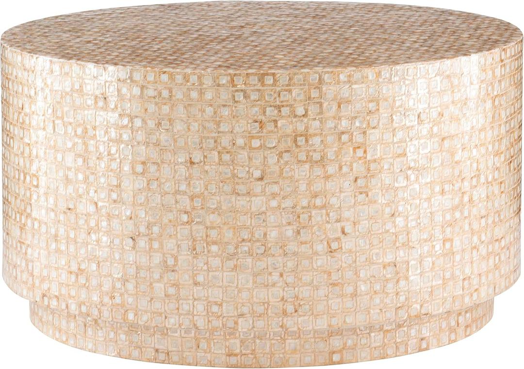 Linon Gold Capiz Mosaic Kiro Coffee Table, 30 in x 30 in x 17 in