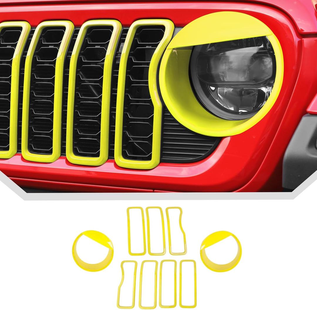 JeCar 9pcs Yellow Angry Bird Style Headlight Covers & Grill Inserts Trim Kit for 2024 2025+ Jeep Wrangler JL JLU Gladiator JT
