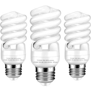 E26 Base 13W 2700K 900lm CFL Light Bulbs, T2 Spiral (60Watt Equivalent) Soft White Compact Fluorescent Light Bulbs, UL Approved, 120v 60Hz, Self Ballasted, Indoor Use (3 Pack)
