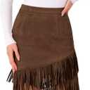 Allegra K Faux Suede Skirt for Women's Vintage High Waist Fringe Trim Stretch Bodycon Mini Skirts (Large)