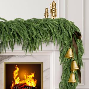 Neitra 2Pcs 6FT Artificial Norfolk Pine Garland with 120 Branches, Real Touch Christmas Garland for Table, Mantle, Stair, Wall, Indoor, Outdoor Christmas Decorations