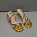 Goderci Women's Kitten Strappy Mid heels Square Open Toe Ankle Strap Heeled Sandals (Gold)size 9