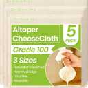 5Pcs Reusable Cheese Cloths, Grade 100, (15x15Inch x2 + 20x20Inch x2 + 36x36Inch), 100% Unbleached Cotton, Ultra Fine Mesh for Cooking, Straining, Crafts, Baking, Hemmed Edges