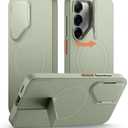 SURITCH for Samsung Galaxy S25 Phone Case, Magnetic Shockproof Bumper Case Slim Protective Cover with Camera Cover & Adjustable Metal Kickstand for Galaxy S25 (2025)-Sage Green