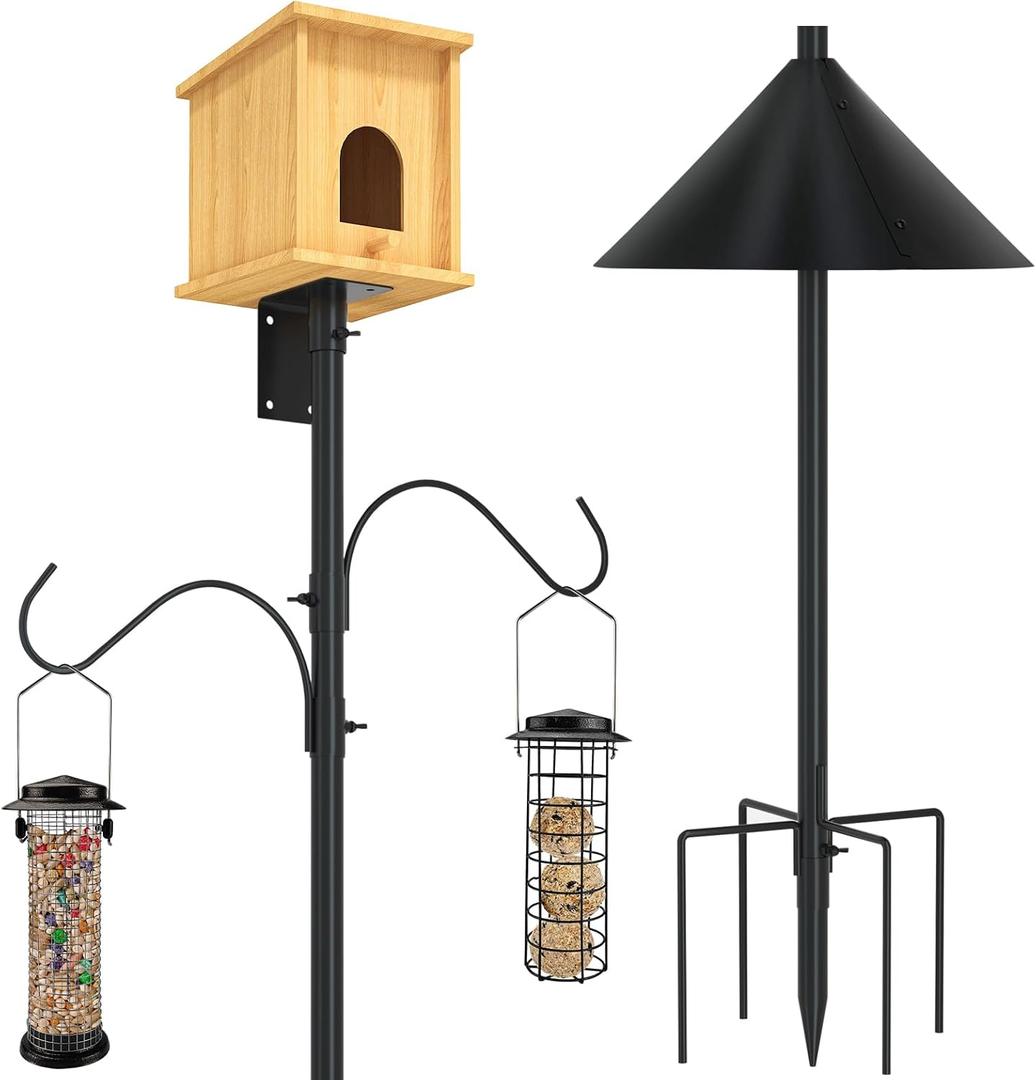 ERYTLLY Bird House Pole Mount Kit 80 Inch  Adjustable Hummingbird Bird Feeder Post Support Rod Universal Stand Set with 5 Prongs for Outdoor, Yard, Garden Decor, Black