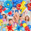 Cartoon Hedgehog Birthday Decorations, 9th Birthday Decorations for Boys, Red Blue Yellow Number Balloons with Boom Star and Lightning (Blue 9)