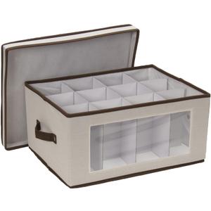 Household Essentials Wine Glass Storage Box, Strong Frame and Handles, Windowed Panel, Fully Removable Lid, Stackable and Foldable, Perfect for Wider Stemware