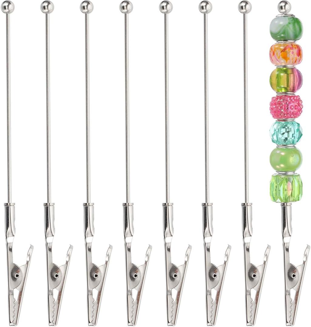 PATIKIL Long-Tailed Alligator Clamp, 8 Pcs 5.3 inch/135mm Metal Wire Alligator Clamp Beadable Alligator Photo Clips for Picture Note Menu Memo DIY Decor Crafts, Silver