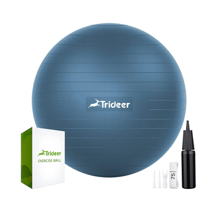 Trideer Anti-Slip Inflatable Yoga Ball with Quick Pump for Stability, Blue, Size L (23"-26")