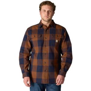 Carhartt Men's Loose Fit Heavyweight Flannel Long-Sleeve Plaid Shirt (Brown, XXXL)