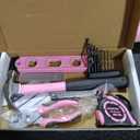 WORKPRO 53-Piece Pink Tool set with Electric Cordless Screwdriver, Basic Tool Kit Set for Women with 13'' Portable Tool Bag for DIY Home Repair/Maintenance - Pink Ribbon