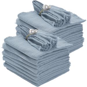 48 Pcs Cotton Linen Cloth Napkins, 16.5x16.5 Cheesecloth Napkins with Fringe, Cotton Gauze Dinner Table Decorations for Weddings, Banquets, Parties