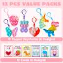 JOYIN 12 Packs Valentine's Day Cards with Pop Fidget Keychain Toys, Stress Anxiety Relief Fidget Toys with Cards for Kids Valentine Classroom Exchange Prizes, Valentine's Day Party Favors