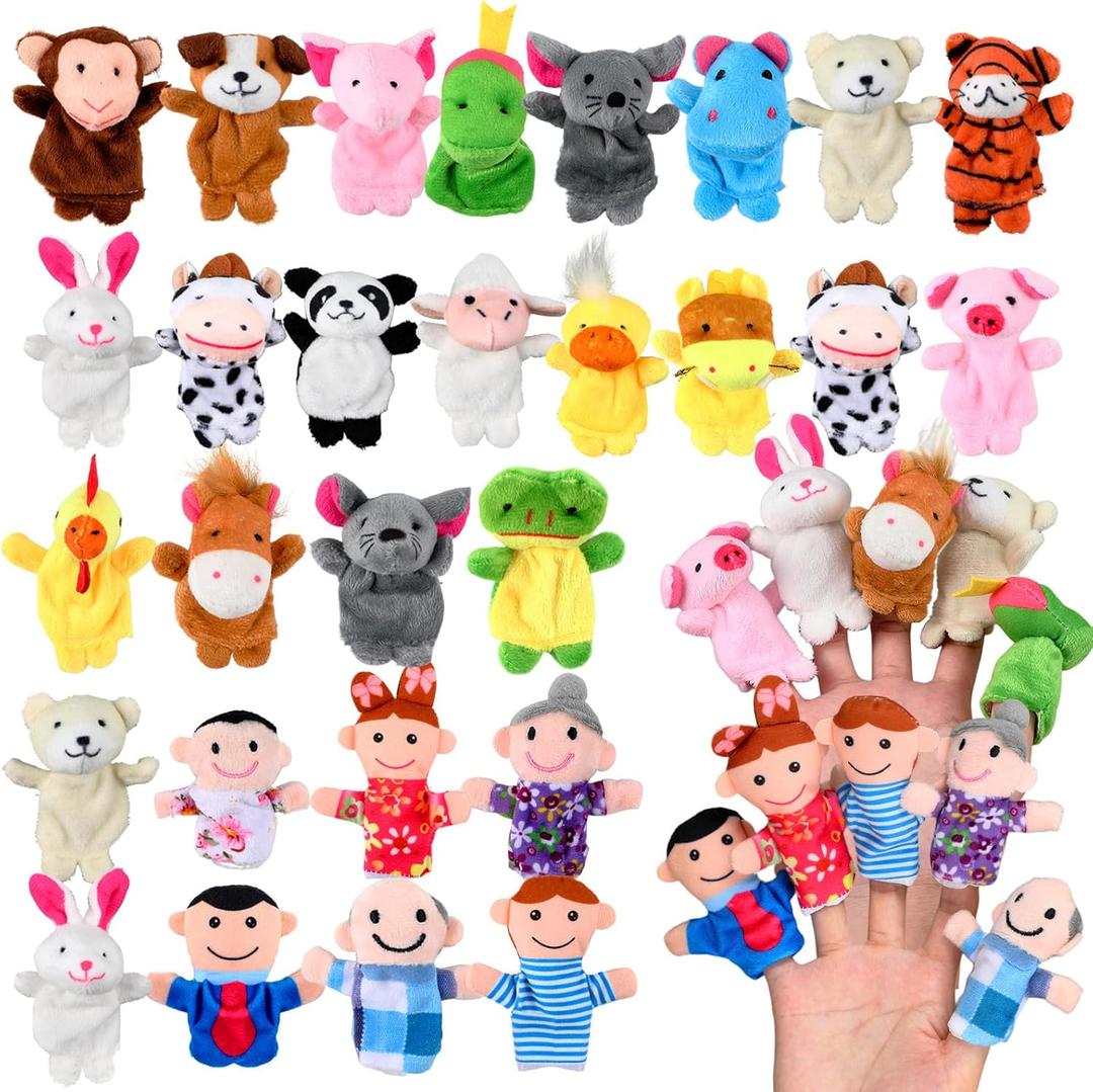 Lenwen 28 Pieces Finger Puppet Set Soft Plush Finger Puppet Mini Stuffed Animals Family Figures Assortment for Storytelling, Role Playing, Playtime, School, Party Favor Easter Eggs Basket Stuffers