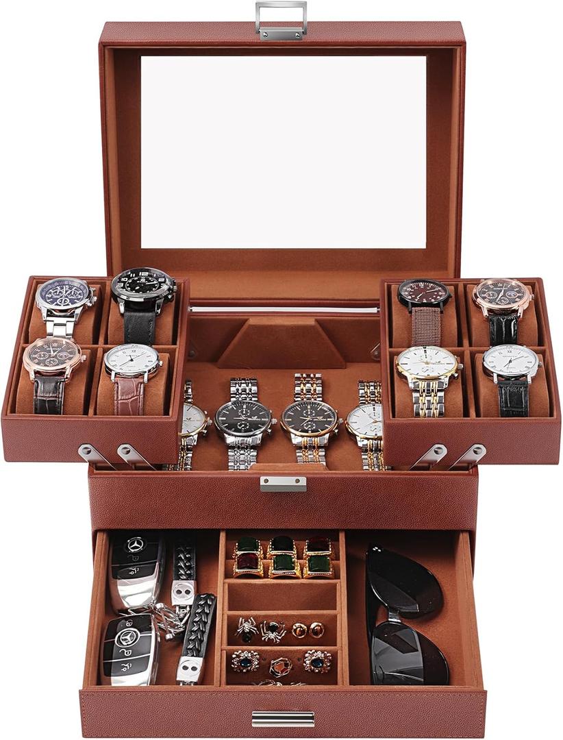 Dajasan Watch Box, Watch Case for Men, 8 Slot Watch Display Case, Large Watch Holder Organizer for Men Women Boys Husband Dad, PU Leather (Brown)