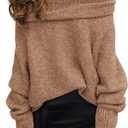 PRETTYGARDEN Women's Off The Shoulder Sweater Long Sleeve Tops 2025 Fall Loose Knit Pullover Sweaters Winter Clothes (Large, Camel)