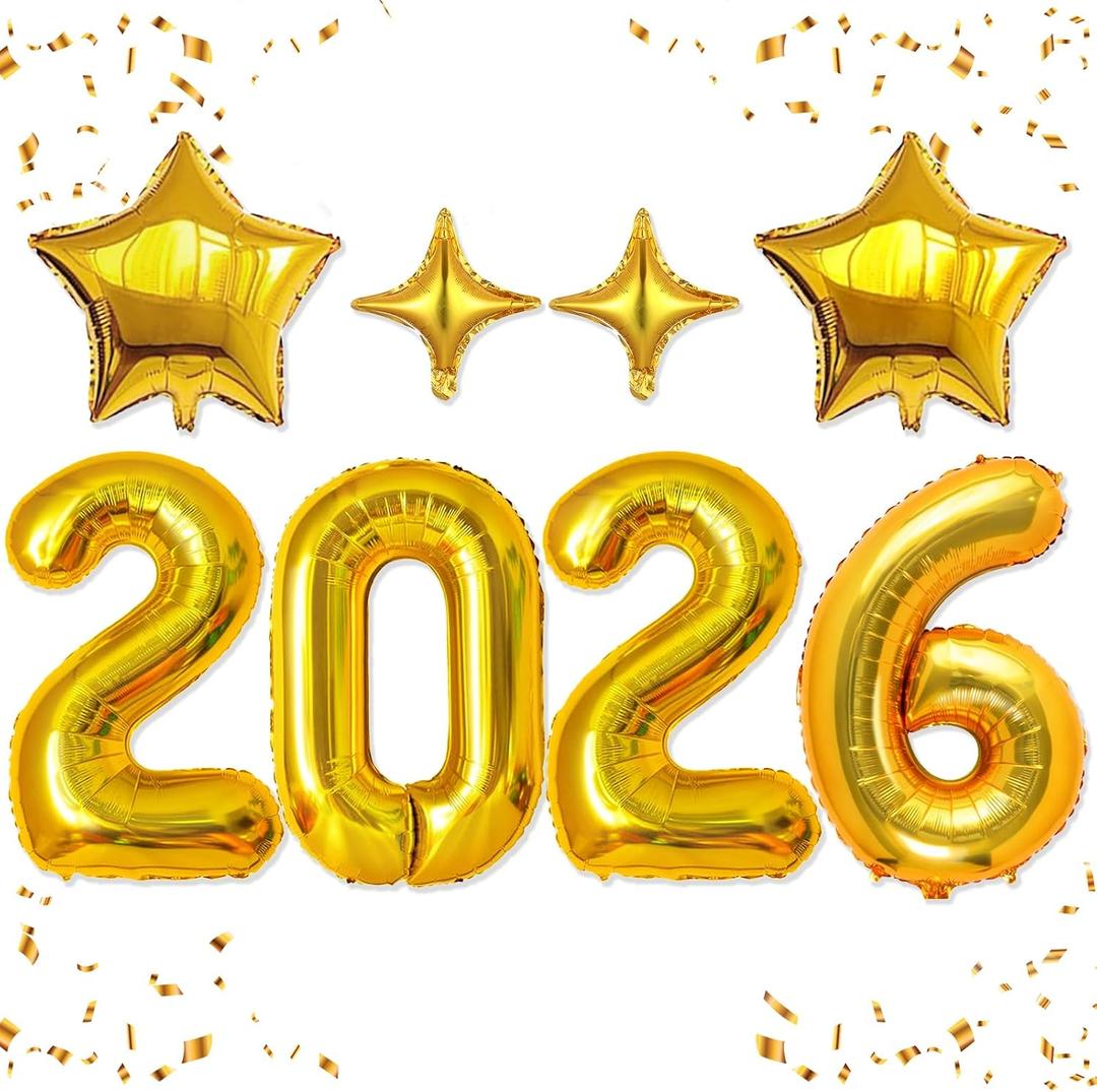 Upgraded, 42in Large 2026 Balloons, with 4pcs Star Balloon and Accessories, 3D Premium Aluminum Foil, Ideal Graduation Balloons for Graduation Decorations 2026, Grad Party Decorations, Gold