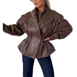 Wuitrie Winter Jackets for Women Faux Leather Long Sleeve Going Out Vintage Y2k Womens Coats Fall Clothes Streetwear L