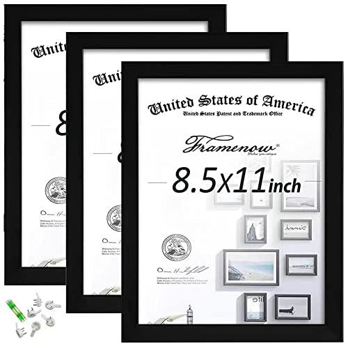 Framenow 8.5x11 Picture Frames Set of 3, Shatter-Resistant Glass Display Certificate or Pictures 8.5 by 11,To Wall and Tabletop Mounting, black.