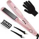 MiroPure 1.5 Inch Flat Iron, Hair Straightener with 30S Fast Heating & 60min Auto Shut-Off, Hair Straightener and Curler 2 in 1 with 3D Ceramic Floating Plates (Pink)