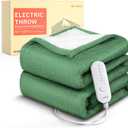 HOMLYNS LuxeHeat Heated Blanket Throw, Soft Flannel Sherpa, Electric Blanket 5 Heat Settings, Fast Heating, Heating Throw Blanket 3 Hours Timer Auto Shut Off, Machine Washable, 5060 Inches, Green