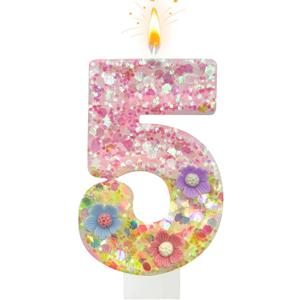 Wildflower Birthday Candles - Number 5 Candle for Cake Toppers, Macaron Candles for Sweet Theme Party Decorations, Wedding Anniversary and Other Celebrations (5 Candle)