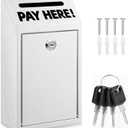 Cash Money Box with Slot – 10.2In Metal Donation Box with Lock for Cash Deposit,Wall Mounted Money Drop with Lock and Slot for Home/Farm/Office/Outdoors (White)