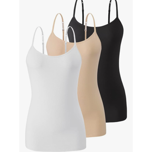 Air Curvey 2/3 Pack Cotton Women's Camisole with Shelf Bra Adjustable Strap Tank Tops Soft Undershirts Layering Tops, Size L