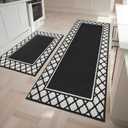 COSY HOMEER Kitchen Rugs Non Slip Washable Kitchen Mats for Floor Absorbent Kitchen Rugs Sets of 2 Kitchen Runner Rugs for Kitchen Carpet Sink Laundry Area Rugs,Black,24" x 35"+24" x 60"