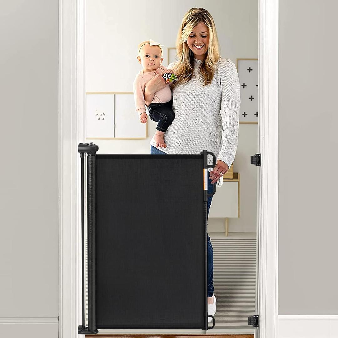 Momcozy Retractable Baby Gate, 33" Tall, Extends up to 55" Wide, Child Safety Baby Gates for Stairs, Doorways, Hallways, Indoor, Outdoor (33" Tall x 55" Wide, Black)