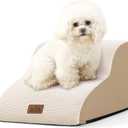 COZY KISS Dog Stairs for Small Dogs 11.8" H, Curved Dog Step for Puppy, Older Cat, Medium Pet Ramp for Sofa, Couch or Chair, Ladder with High Density Foam, 2 Step, Beige