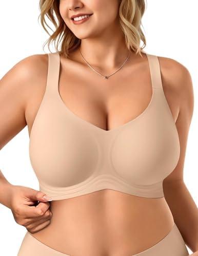 Vertvie Bras for Women No Underwire Wireless Support Bra Underarm-Smoothing Seamless Push Up Full Coverage T-Shirt Sports Bra XL